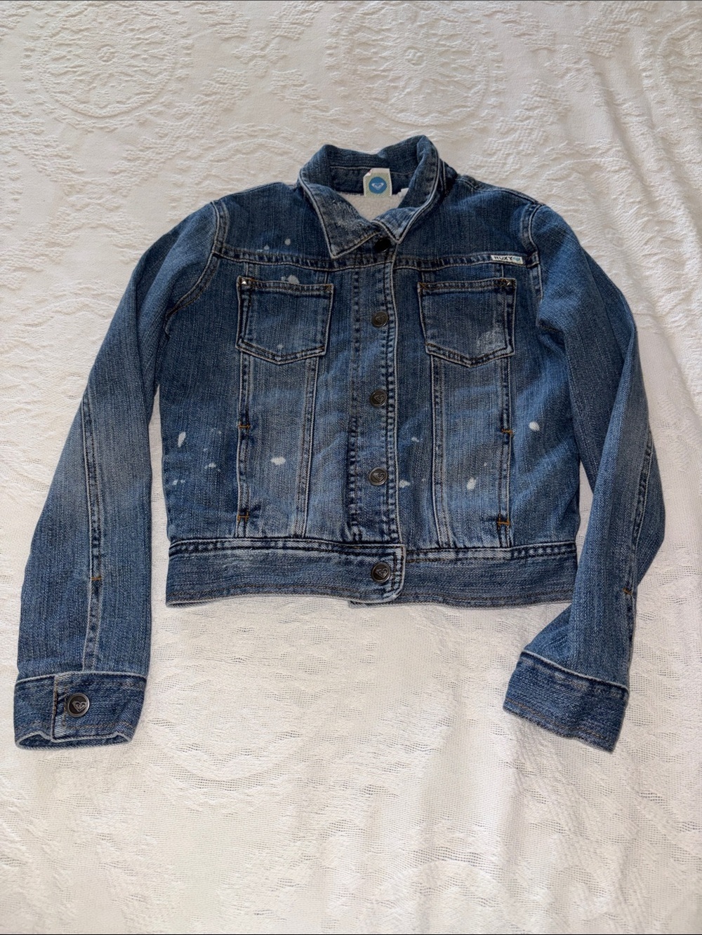 Roxy Girls Denim Sherpa Lined Jacket EUC L Almost Vintage